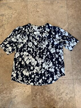 Joie Navy & White Floral Short-Sleeve Blouse